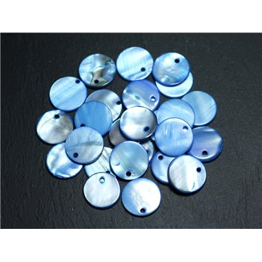 10pc - Perles Breloques Pendentifs Nacre Bleue Ronds 15mm   4558550016911 