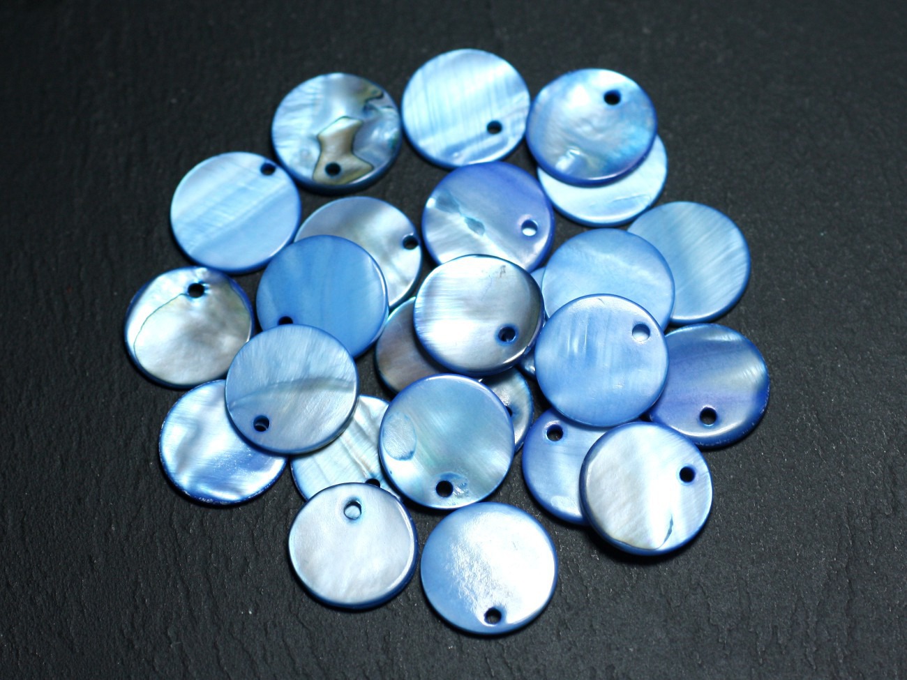 10pc - Perles Breloques Pendentifs Nacre Bleue Ronds 15mm   4558550016911 