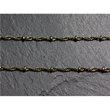 1 mètre - Appret Chaine Mailles ovales et Perles Métal Marron Bronze 2mm - 7427039735605