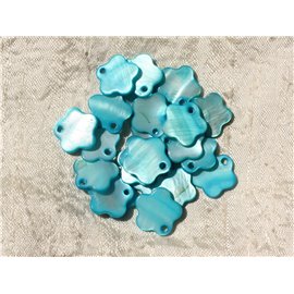 10Stk - Charms Anhänger Perlmutt Blumen 15mm türkisblau 4558550012401 