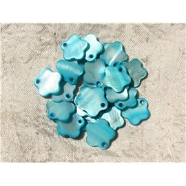 10pc - Mother of Pearl Flower Pendant Charms 15mm Turquoise Blue 4558550012401 