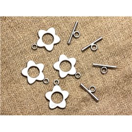 100pc - Fermoirs Toggle T Barre Métal Argenté Fleur 20mm - 4558550005236