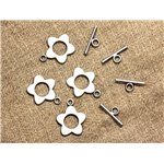 100pc - Fermoirs Toggle T Barre Métal Argenté Fleur 20mm - 4558550005236