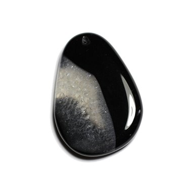 1pc - Pendentif en Pierre - Agate et Quartz Noir et Blanc Goutte 58x40mm n°12  -  4558550040084 