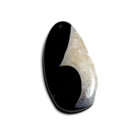 1pc - Colgante de piedra - Ágata blanca y negra y gota de cuarzo 66x36mm n ° 14 - 4558550040107 