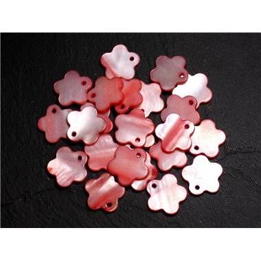 10pc - Perles Breloques Pendentifs Nacre Fleurs 15mm Rouge Rose Corail Pêche -  4558550039989 