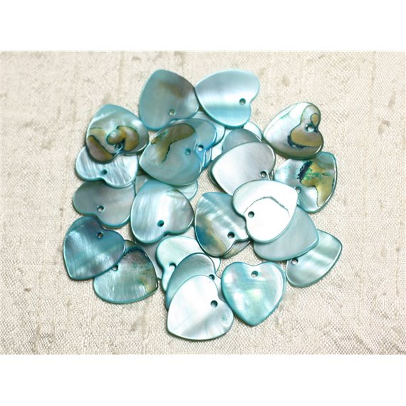 10pc - Perles Breloques Pendentifs Nacre Coeurs 18mm Bleu Turquoise -  4558550039927 