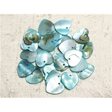 10pc - Perles Breloques Pendentifs Nacre Coeurs 18mm Bleu Turquoise -  4558550039927 