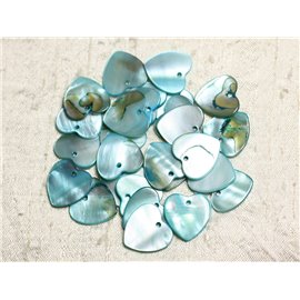 10pc - Pearl Charms Pendants Mother of Pearl Hearts 18mm Turquoise Blue - 4558550039927 