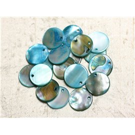 10pc - Turquoise Blue Round Mother of Pearl Pendants Charms Beads 20mm - 4558550039897 