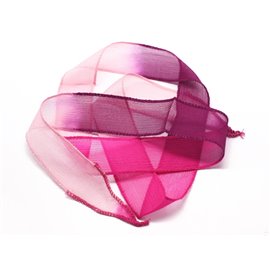 1pc - Collar de cinta de seda teñida a mano 85 x 2,5 cm Rosa claro Fluo Violeta (ref SOIE152) 4558550002846 
