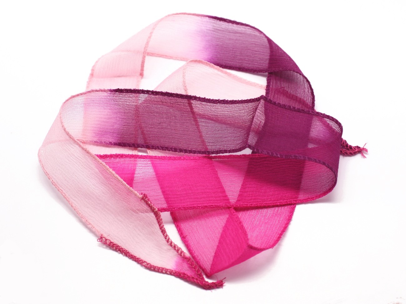 1pc - Collier Ruban Soie teint à la main 85 x 2.5cm Rose clair Fluo Violet (ref SOIE152)   4558550002846 