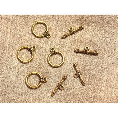 10pc - Fermoirs Toggle T Métal Doré Qualité Rond 13mm   4558550018700 