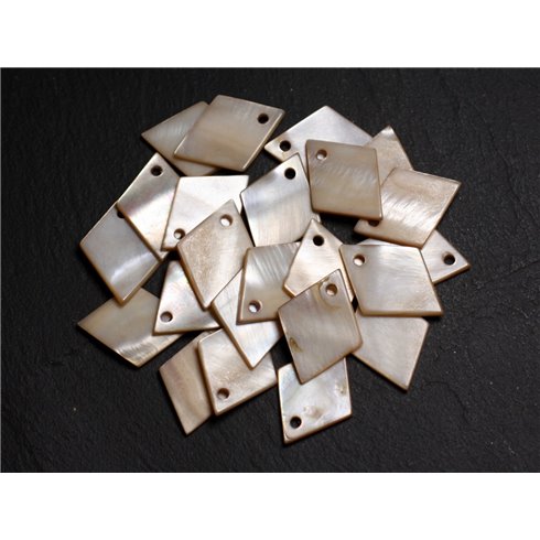 10pc - Breloques Pendentifs Nacre - Losanges 21mm Beige Ivoire - 4558550004895 