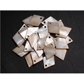 10pc - Breloques Pendentifs Nacre - Losanges 21mm Beige Ivoire - 4558550004895 