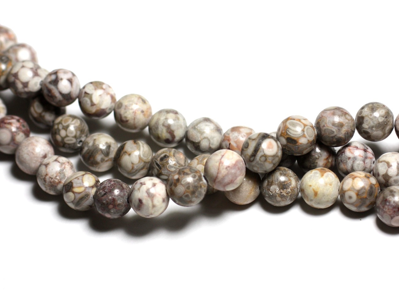 6pc - Perles de Pierre - Jaspe Océan Fossile Boules 10mm -  4558550039804