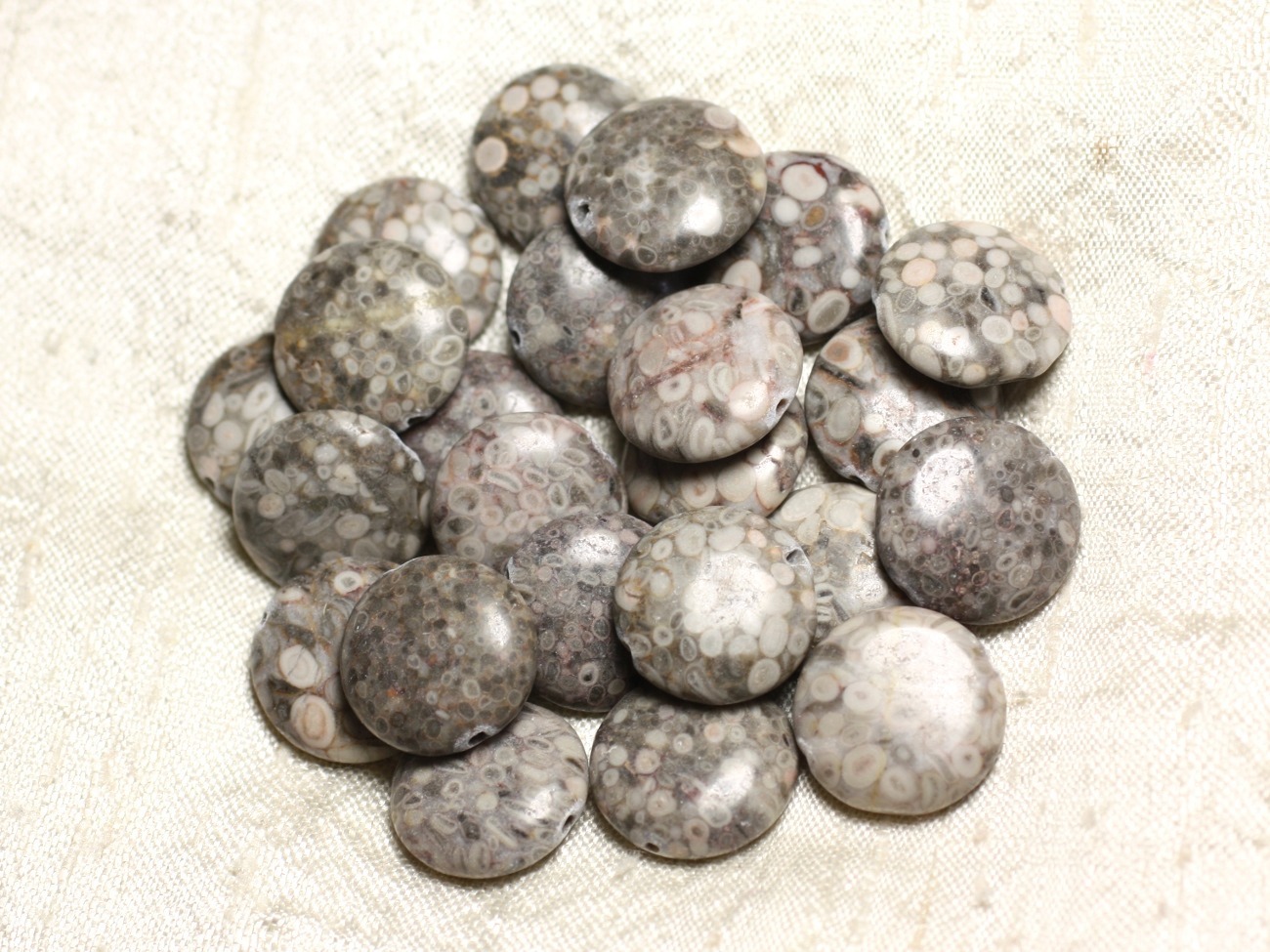 4pc - Perles de Pierre - Jaspe Océan Fossile Palets 18mm -  4558550039774 