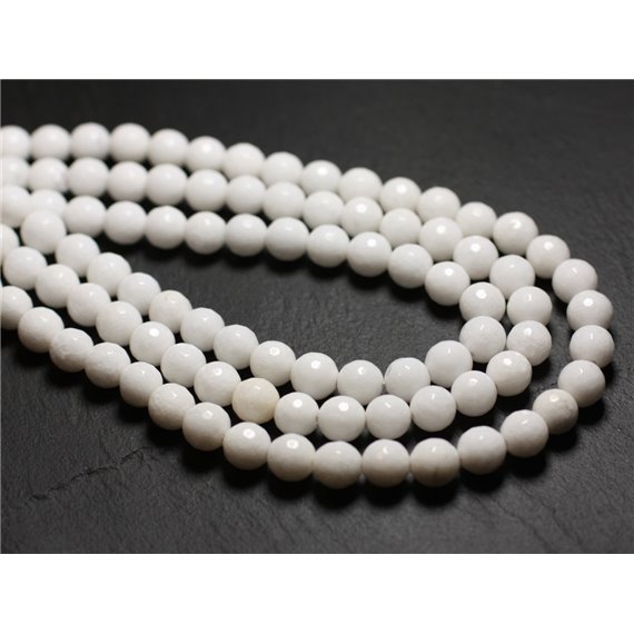 10pc - Perles de Pierre - Jade Boules Facettées 8mm Blanc Opaque -  4558550039729 