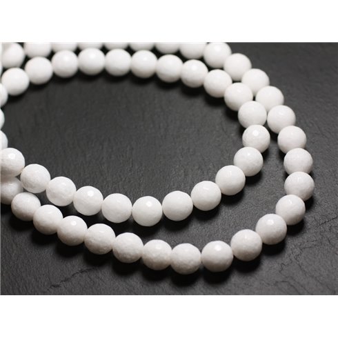 10pc - Perles de Pierre - Jade Boules Facettées 10mm Blanc Opaque -  4558550039736 