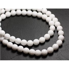 10pc - Perline di pietra - Sfere sfaccettate di giada 10mm Bianco opaco - 4558550039736 