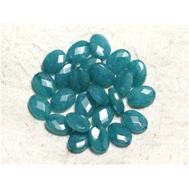 2pc - Stone Beads - Faceted Oval Jade 14x10mm Blue Peacock Green - 4558550039620 
