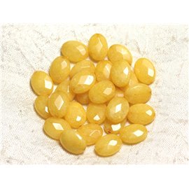 2pc - Stone Beads - Faceted Jade Oval 14x10mm Mustard Yellow - 4558550039613 