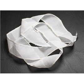 1pc - Collar de cinta de seda teñida a mano 85 x 2.5cm Blanco (ref SOIE106) - 4558550039439 