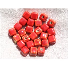 10pc - Cuentas cúbicas de cerámica 10 mm Perforación 3 mm Rojo 4558550009432 