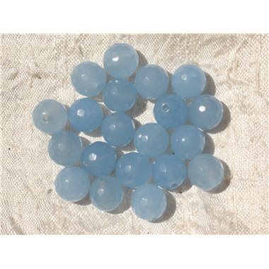 10pc - Perles de Pierre - Jade Boules Facettées 10mm Bleu Ciel - 4558550006356 