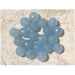 10pc - Perles de Pierre - Jade Boules Facettées 10mm Bleu Ciel - 4558550006356 