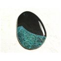 1pc - Pendentif en Pierre - Agate et Quartz Goutte 57x42mm Noir et Turquoise n°7  -  4558550039255 