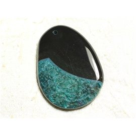 1pc - Stone Pendant - Agate and Quartz Drop 57x42mm Black and Turquoise n ° 7 - 4558550039255 