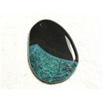 1pc - Pendentif en Pierre - Agate et Quartz Goutte 57x42mm Noir et Turquoise n°7  -  4558550039255 