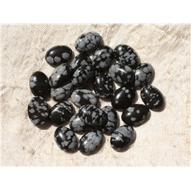 1Stk - Cabochon Stein - Obsidian Oval gesprenkelte Schneeflocke 14x10mm Schwarz Grau - 4558550006677