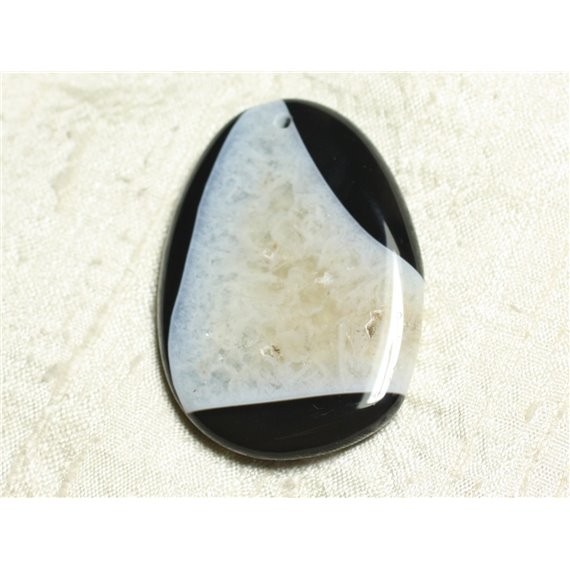 1pc - Pendentif en Pierre - Agate et Quartz Noir et Blanc Goutte 55x39mm n°4  -  4558550039125 