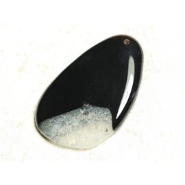 1pc - Colgante de piedra - Ágata blanca y negra y gota de cuarzo 64x40mm n ° 7-4558550039156 