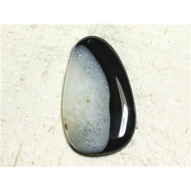 1pc - Pendentif en Pierre - Agate et Quartz Noir et Blanc Goutte 64x37mm n°2  -  4558550039101 