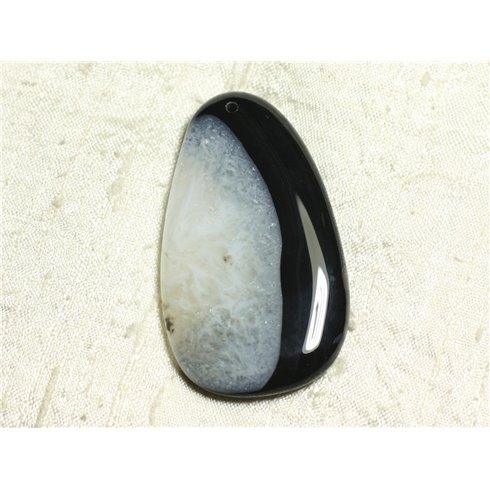 1pc - Pendentif en Pierre - Agate et Quartz Noir et Blanc Goutte 64x37mm n°2  -  4558550039101 