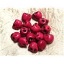 10pc - Perles Pierre Turquoise Synthese Crane Tete de Mort 12x10mm Rose Fuchsia Framboise - 4558550026002