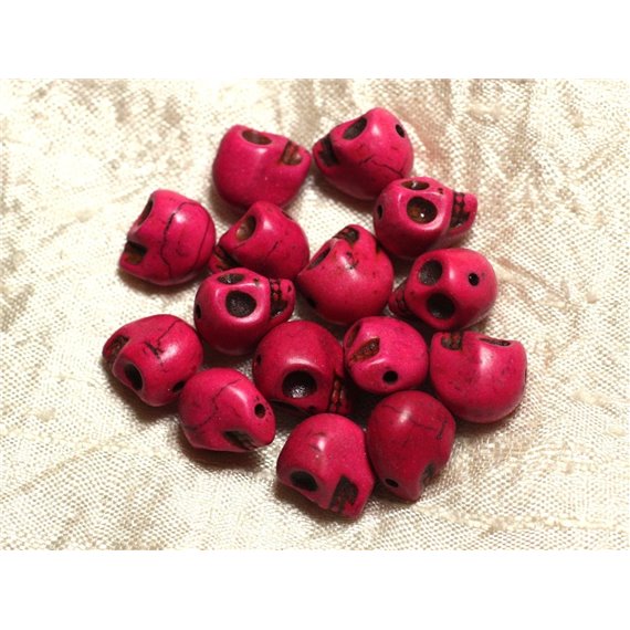 10pc - Perles Pierre Turquoise Synthese Crane Tete de Mort 12x10mm Rose Fuchsia Framboise - 4558550026002