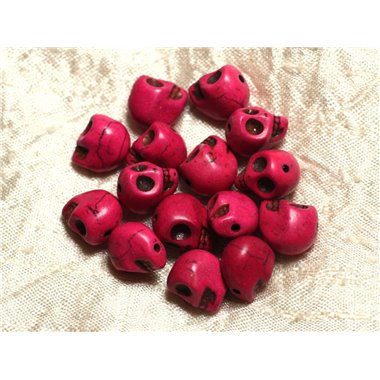 10pc - Perles Pierre Turquoise Synthese Crane Tete de Mort 12x10mm Rose Fuchsia Framboise - 4558550026002