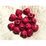 10pc - Perles Crâne Tête de Mort Turquoise Synthèse 12mm Rose Fuchsia -  4558550026002 