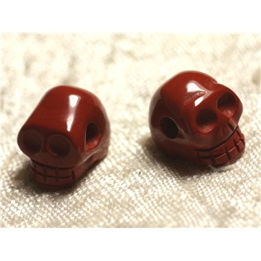 1pc - Perle de Pierre Jaspe Rouge - Crâne tête de mort 14x10mm Perçage Côté   4558550038982 