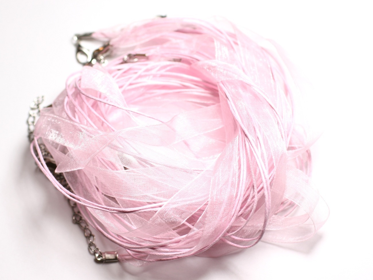 10pc - Colliers Tours de cou Organza et Coton 47cm Rose clair -  4558550005953 