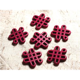 4 Stück - Türkis Perlen Synthese Chinesische Knoten 28x24mm Pink Fuchsia 4558550001153 