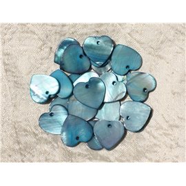 10Stk - Perlen Charms Anhänger Perlmutt Herzen 18mm Blau 4558550000033 