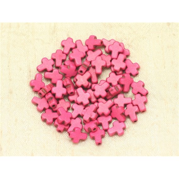 20pc - Perles Turquoise synthèse Croix 10x8mm Rose Fluo   4558550000149