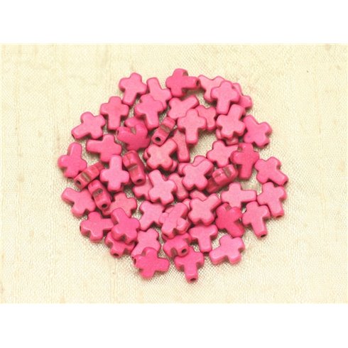 20pc - Perles Turquoise synthèse Croix 10x8mm Rose Fluo   4558550000149
