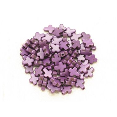 20pc - Perles Turquoise synthèse Croix 10x8mm Violet foncé   4558550000163