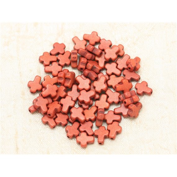 20pc - Perles Turquoise synthèse Croix 10x8mm Marron Brique   4558550000170